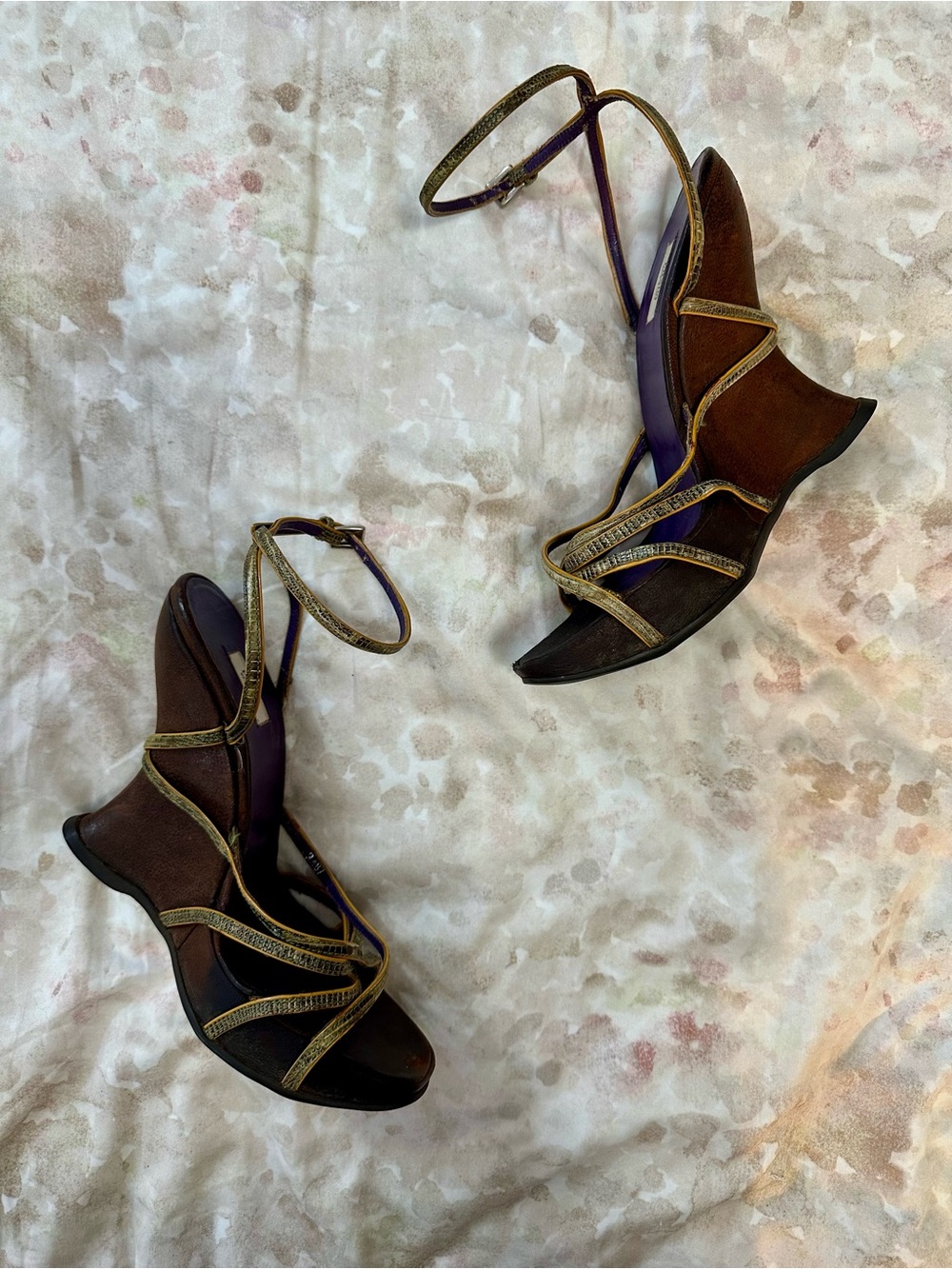 Prada Brown and Gold Strappy Heeled Sandals